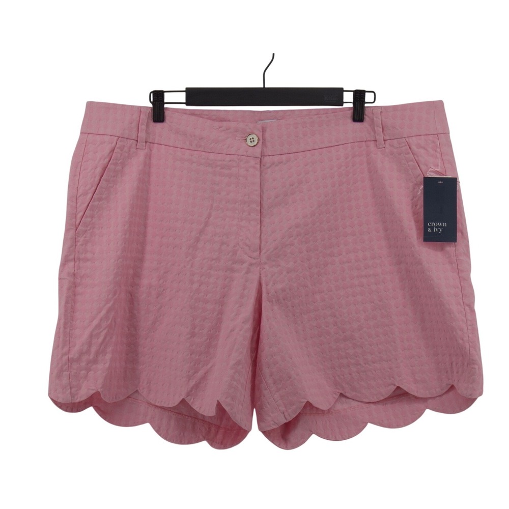 Crown & Ivy Shorts Womens 20W Pink Shelby‎ Scallop Hem Textured Stretch NEW